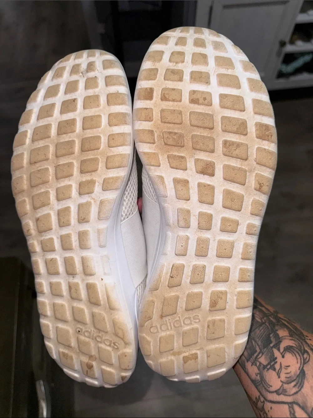 adidas Cream Slip-On Mesh Athletic Sneakers